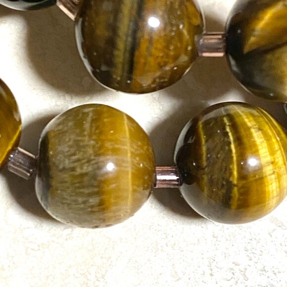 Nature Yellow Brown Tiger's Eye Necklace, Large Genuine Gemstone Beaded Necklace - Picture 7 of 9